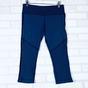 Lululemon Run Inspire Crop II Teal Blue Striped Mesh Leggings Size 8